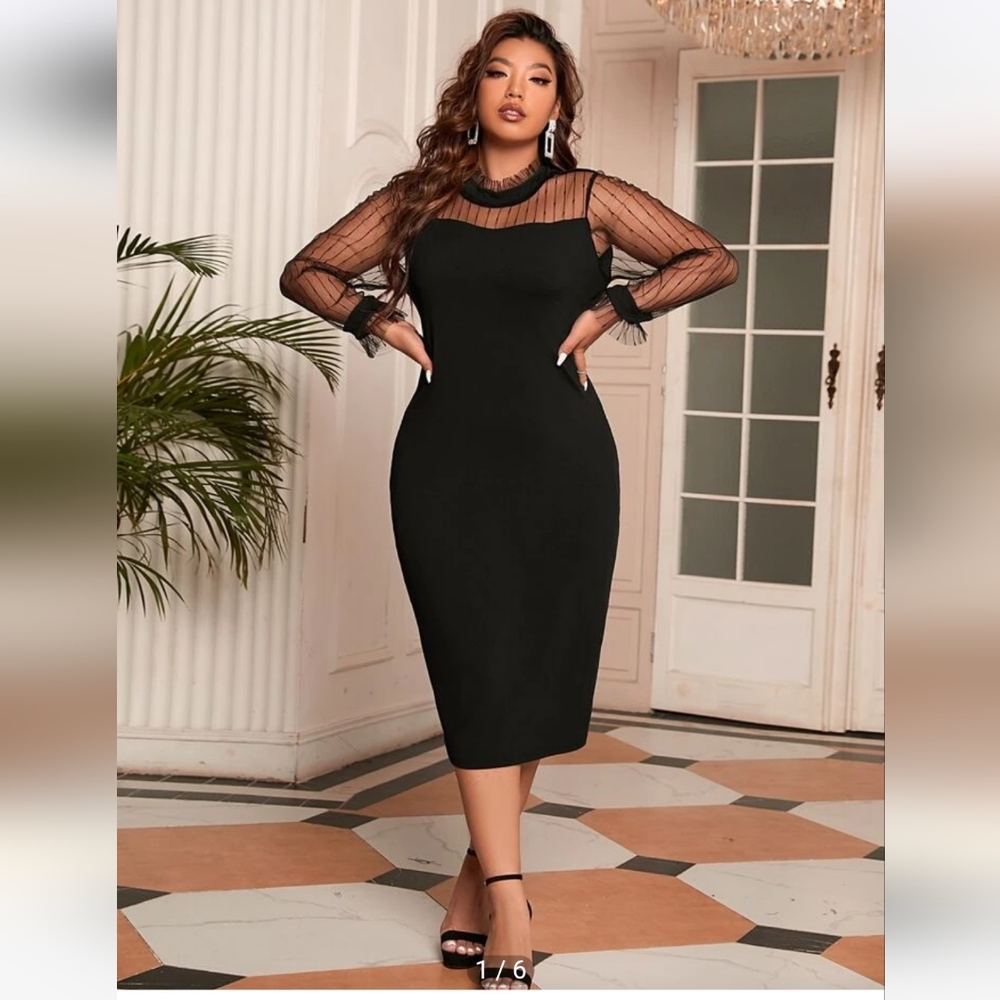 Black Plus Size Dress with Sheer details